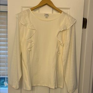 J. Crew Ivory Ruffle Accent Blouse
